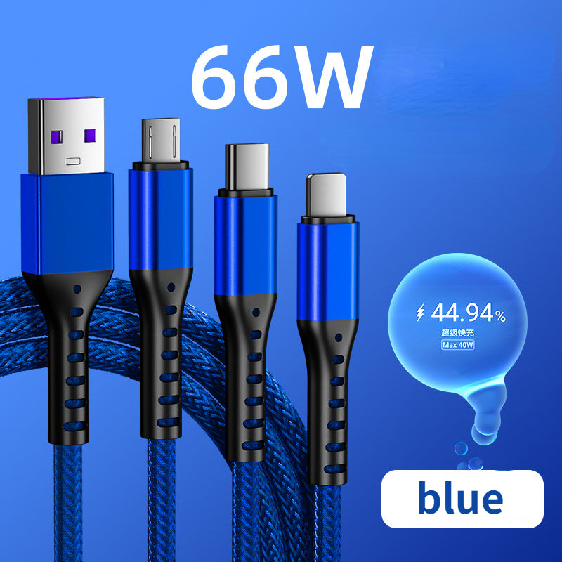 Three in one fast charging one drag three charging cable 5A multi-head nylon braided cable