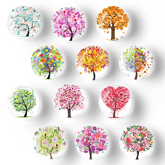 Tree of life series crystal glass refrigerator stickers (12pcs/set)