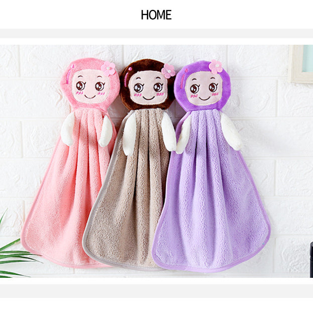 Coral fleece thickened little girl's cute cartoon hand towel