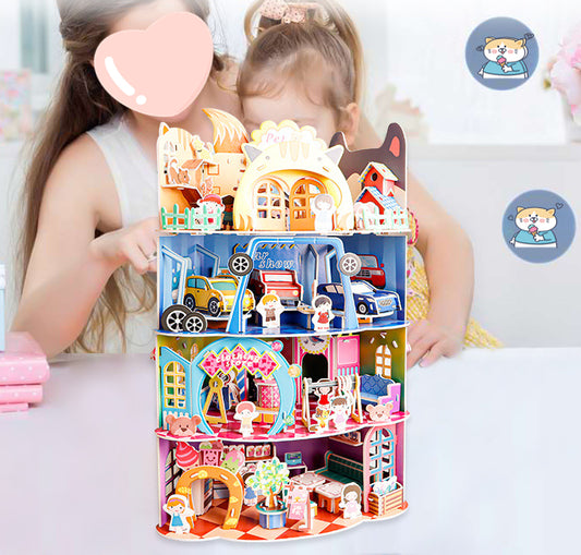 Cartoon house paper 3d model puzzle set (Set of 4)