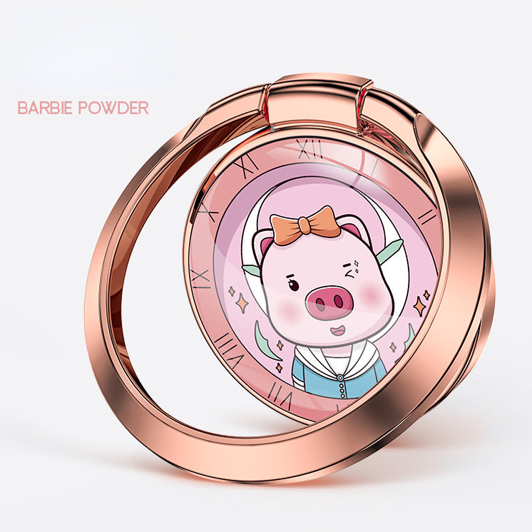 Creative piggy clock finger ring buckle type magnetic phone holder