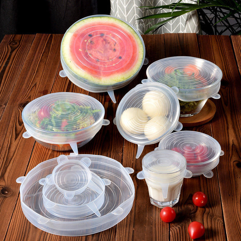 Airtight stretch transparent silicone clamshell lid (transparent 6-piece set)