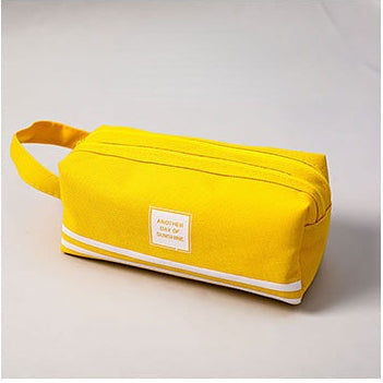 Canvas solid colour double layer pencil bag