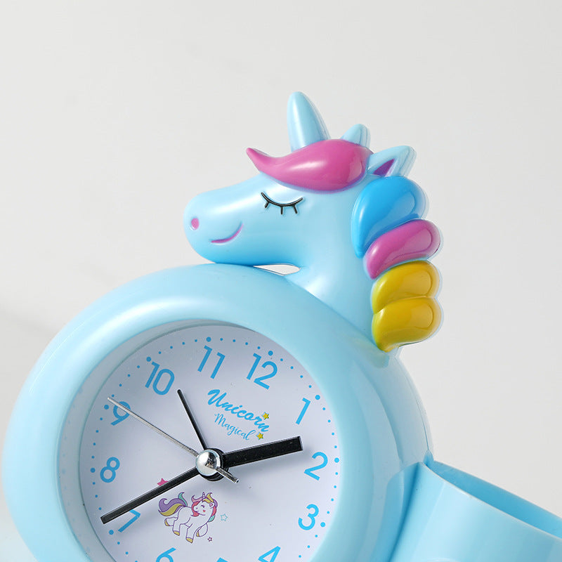 Cartoon unicorn animal plastic with pen holder alarm clock