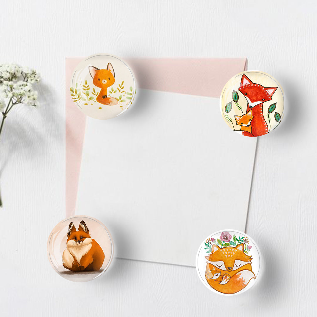 Crystal Glass Cute Fox Pin Refrigerator Stickers(12pcs/set)