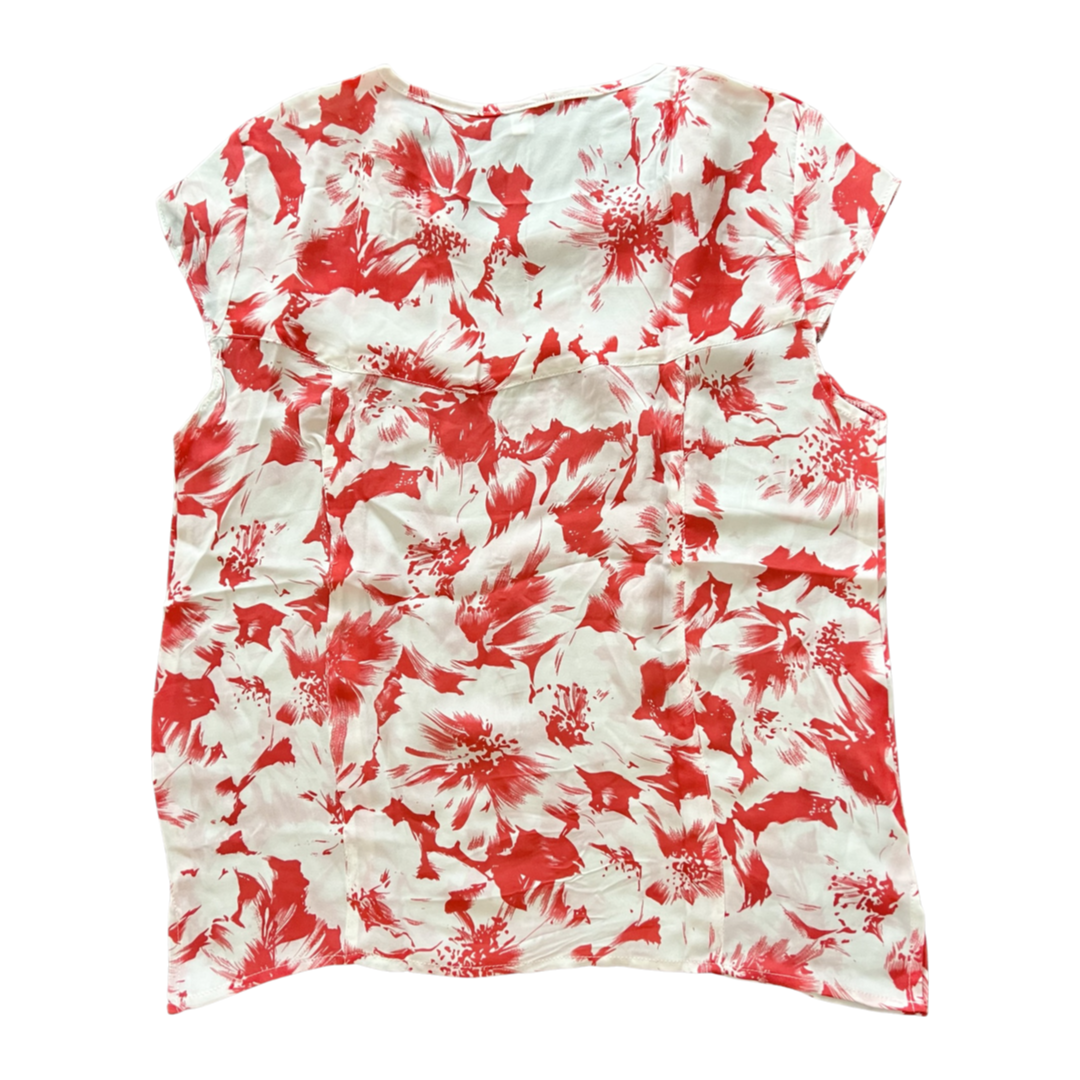 Red and white flower sleeveless silk undershirt