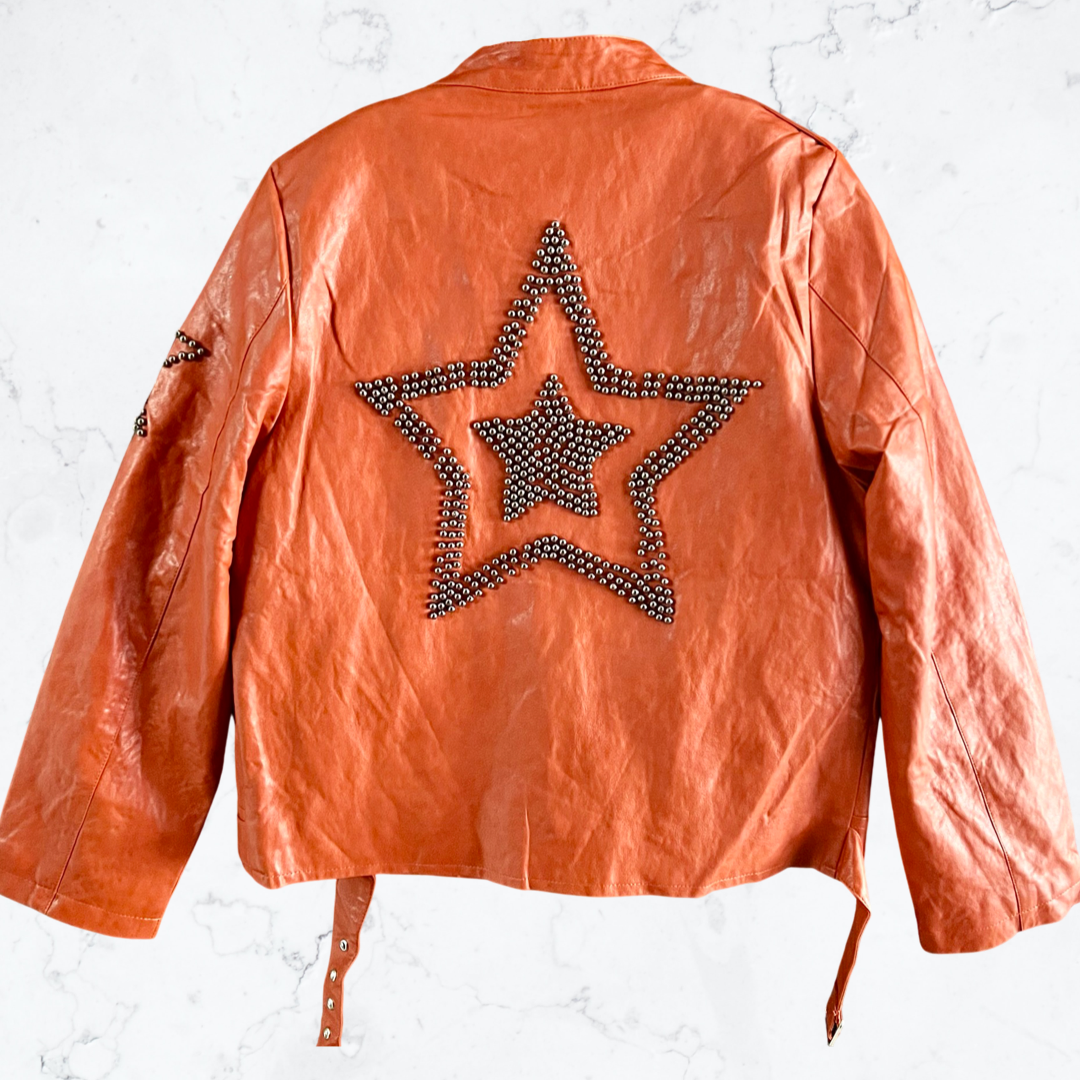 Children's orange PU leather jacket