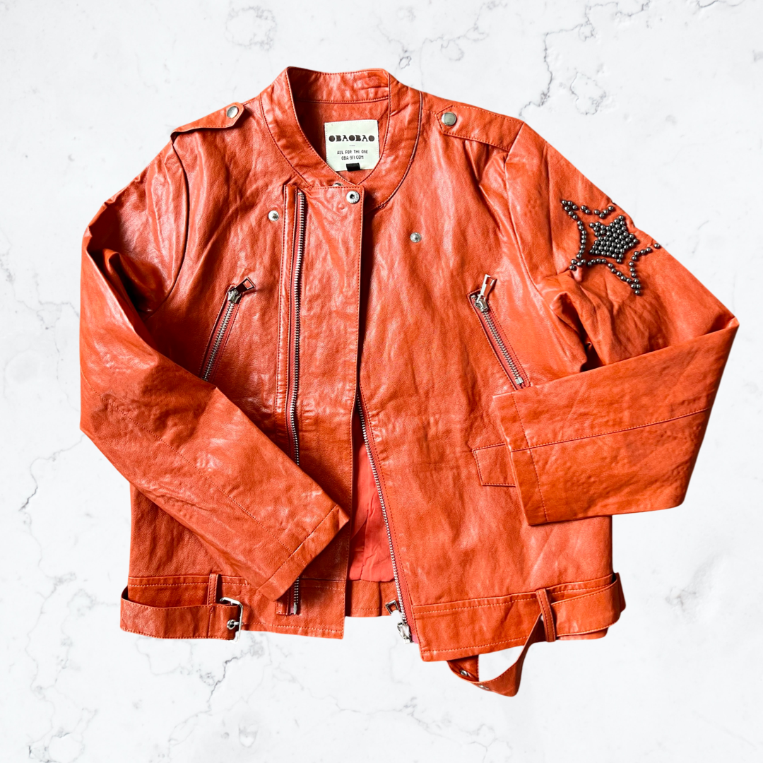 Children's orange PU leather jacket