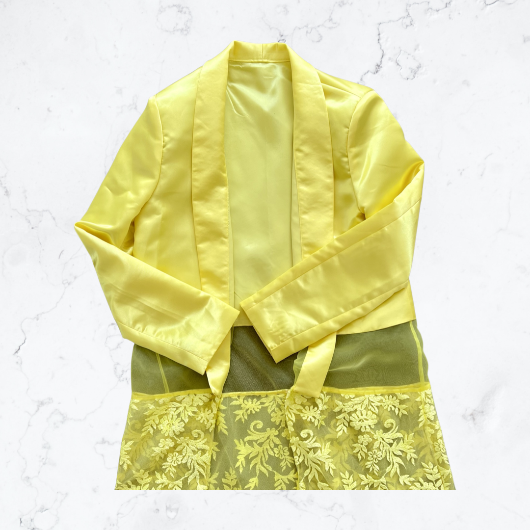 Used yellow fashion silk embroidered trench coat