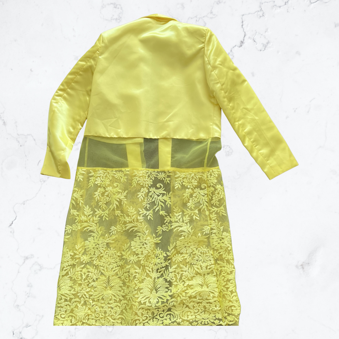 Used yellow fashion silk embroidered trench coat