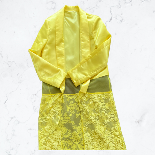 Used yellow fashion silk embroidered trench coat