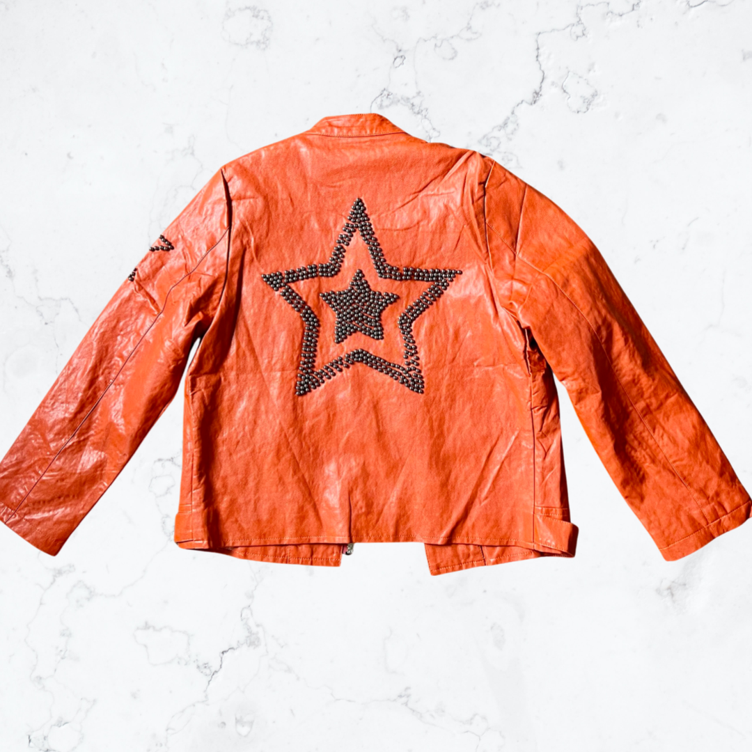 Children's orange PU leather jacket