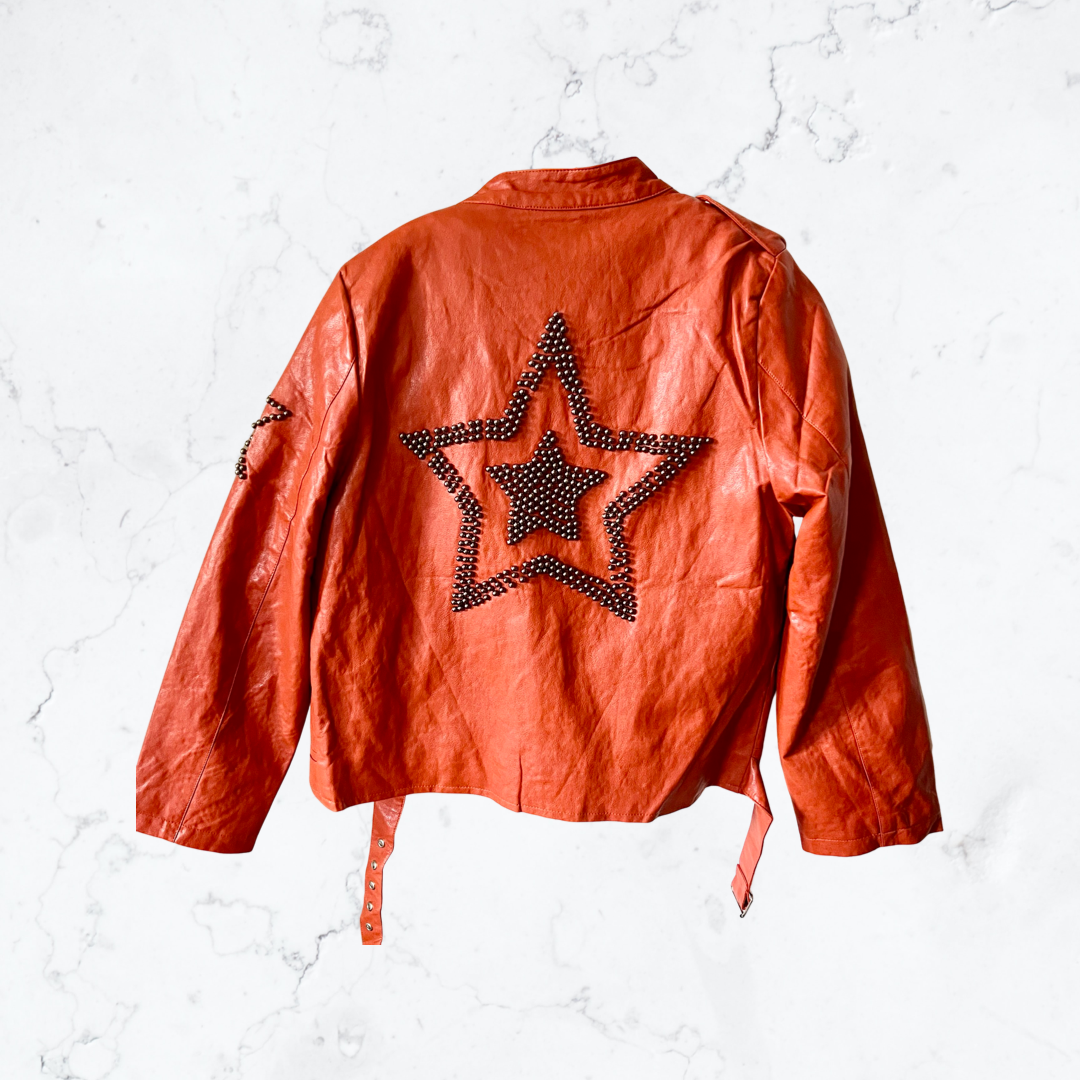 Children's orange PU leather jacket