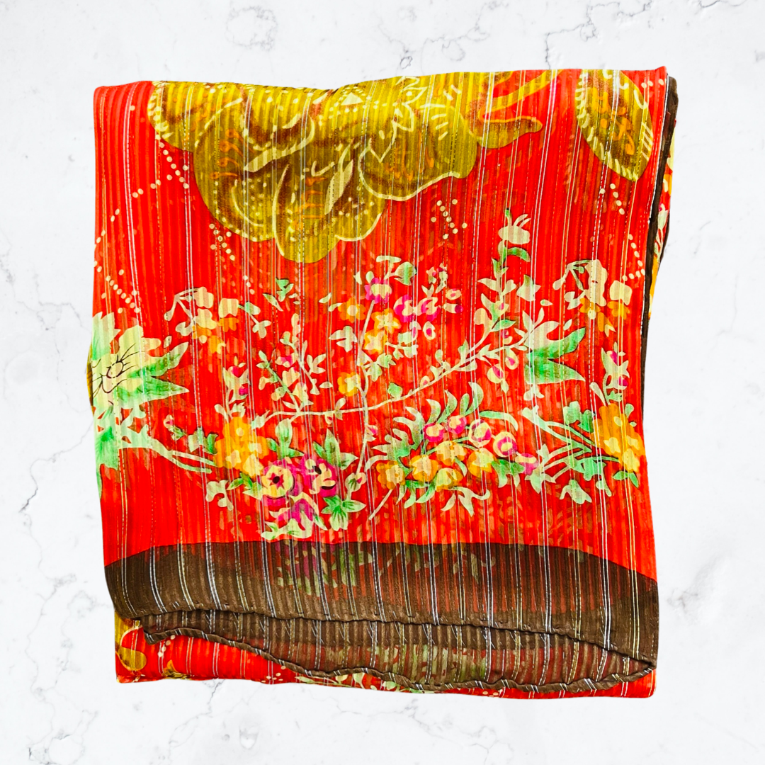 Red gold flower large square scarf