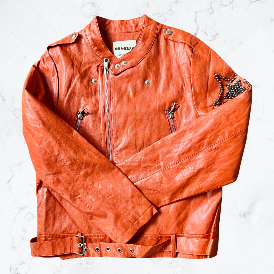 Children's orange PU leather jacket