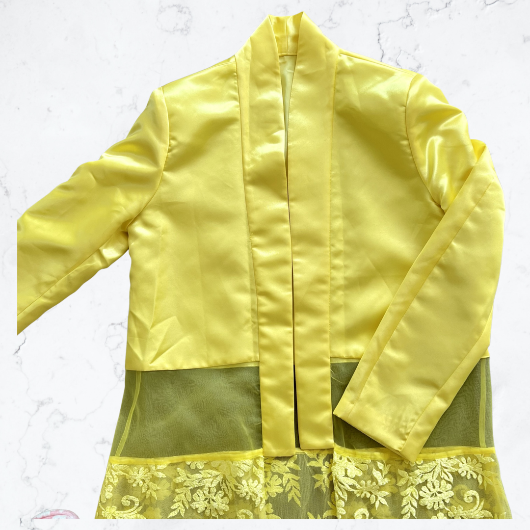 Used yellow fashion silk embroidered trench coat