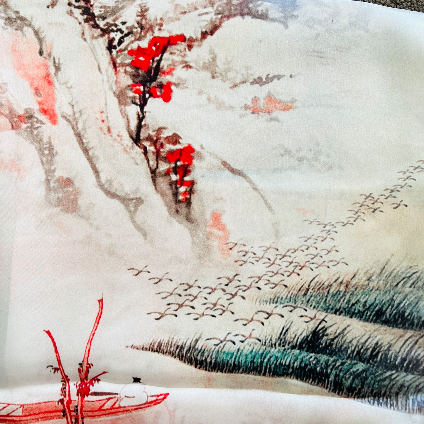 Landscape painting long silk scarf