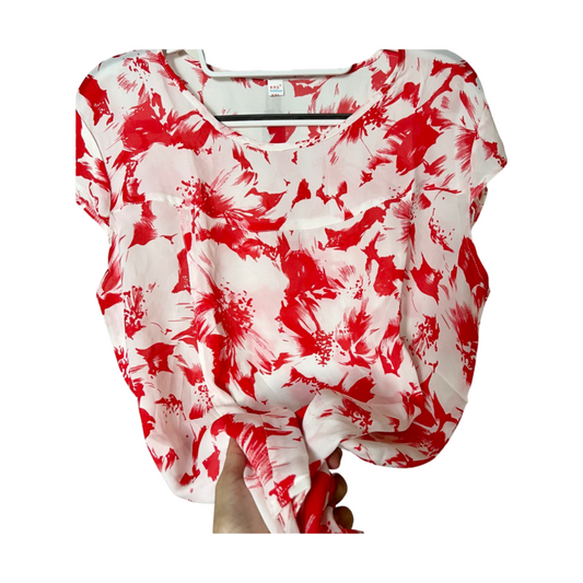 Red and white flower sleeveless silk undershirt