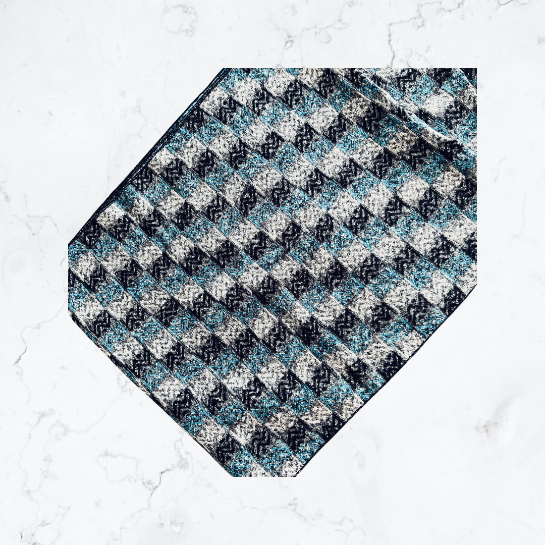 Blue, gray and black color blocking silk scarf