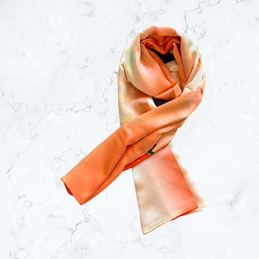 Orange red peony silk scarf