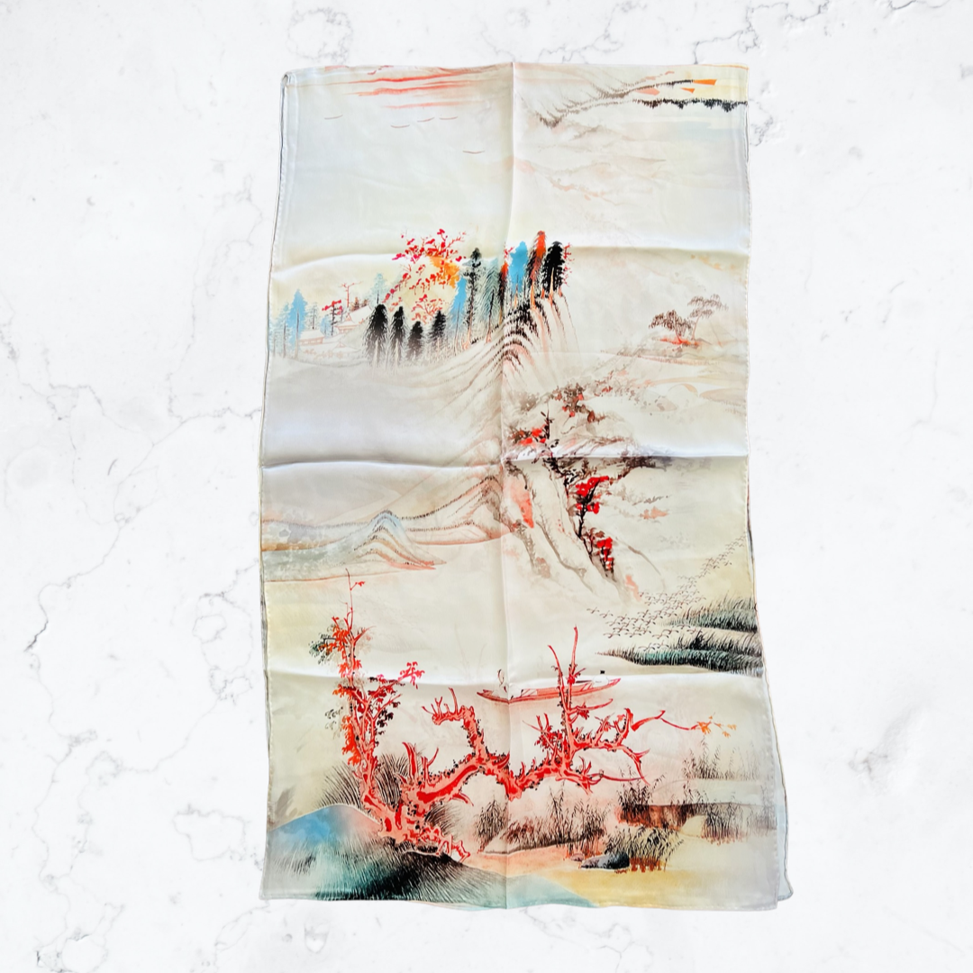 Landscape painting long silk scarf