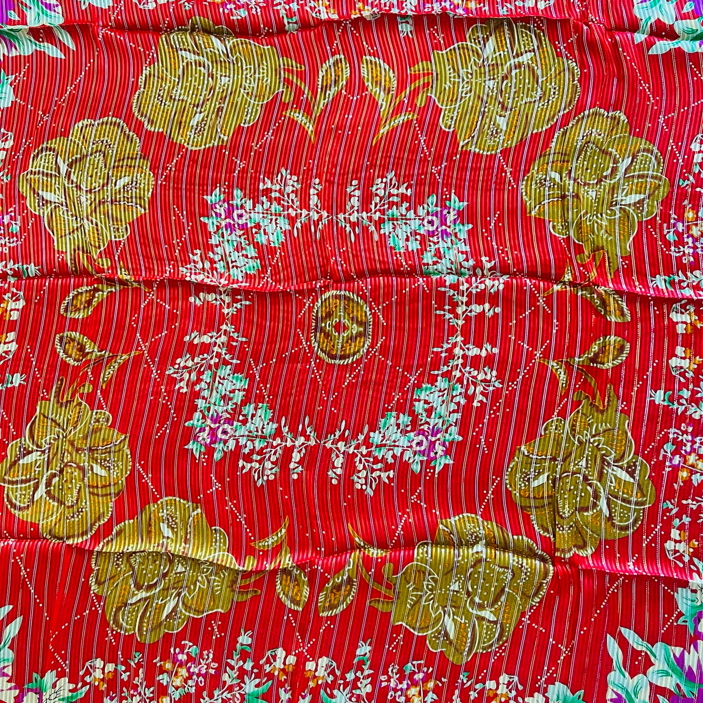 Red gold flower large square scarf