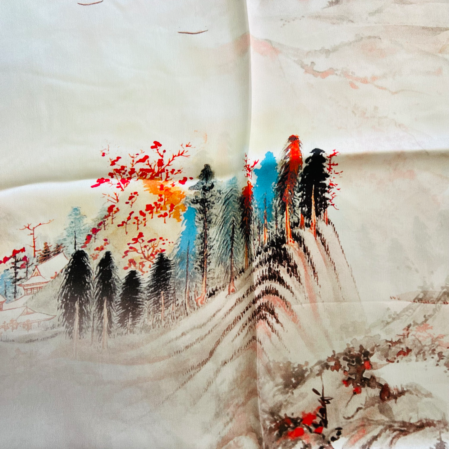 Landscape painting long silk scarf