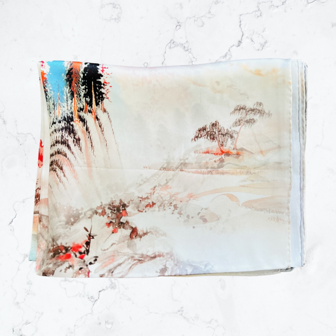 Landscape painting long silk scarf