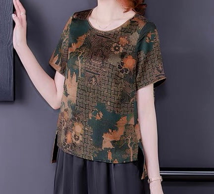 Pearl satin mulberry silk top with green background