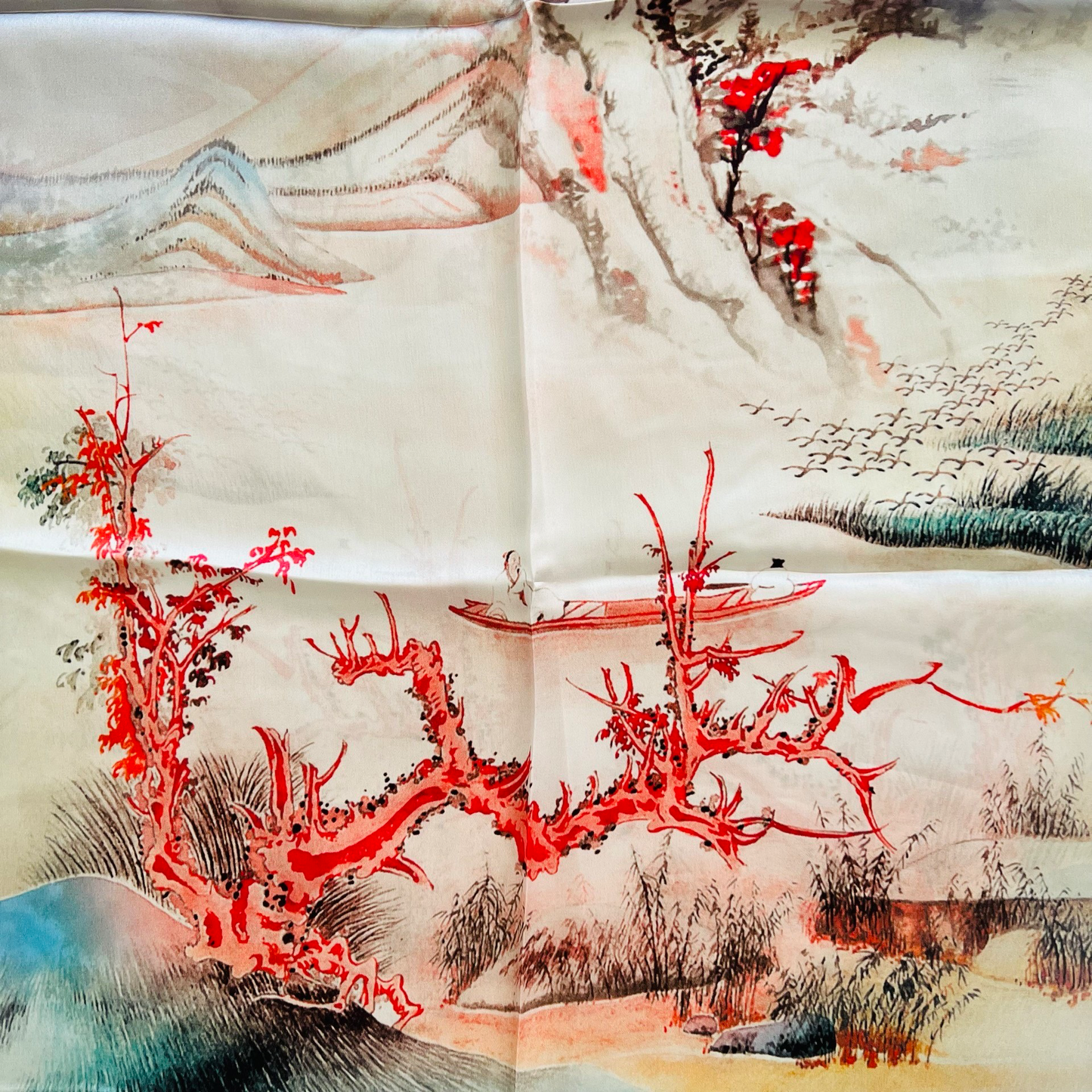 Landscape painting long silk scarf