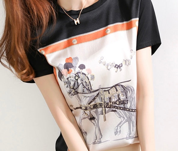 Silk satin silk short-sleeved T-shirt