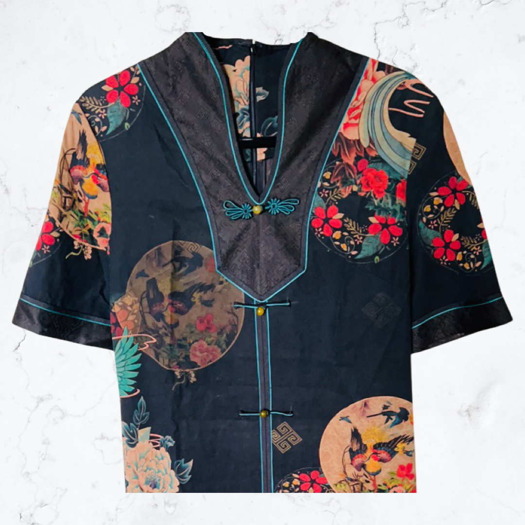 Silk spun chambray cheongsam