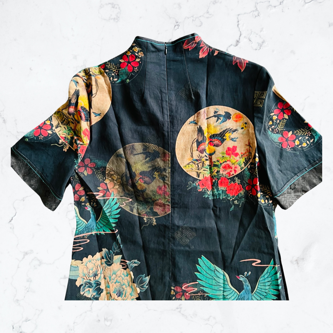 Silk spun chambray cheongsam