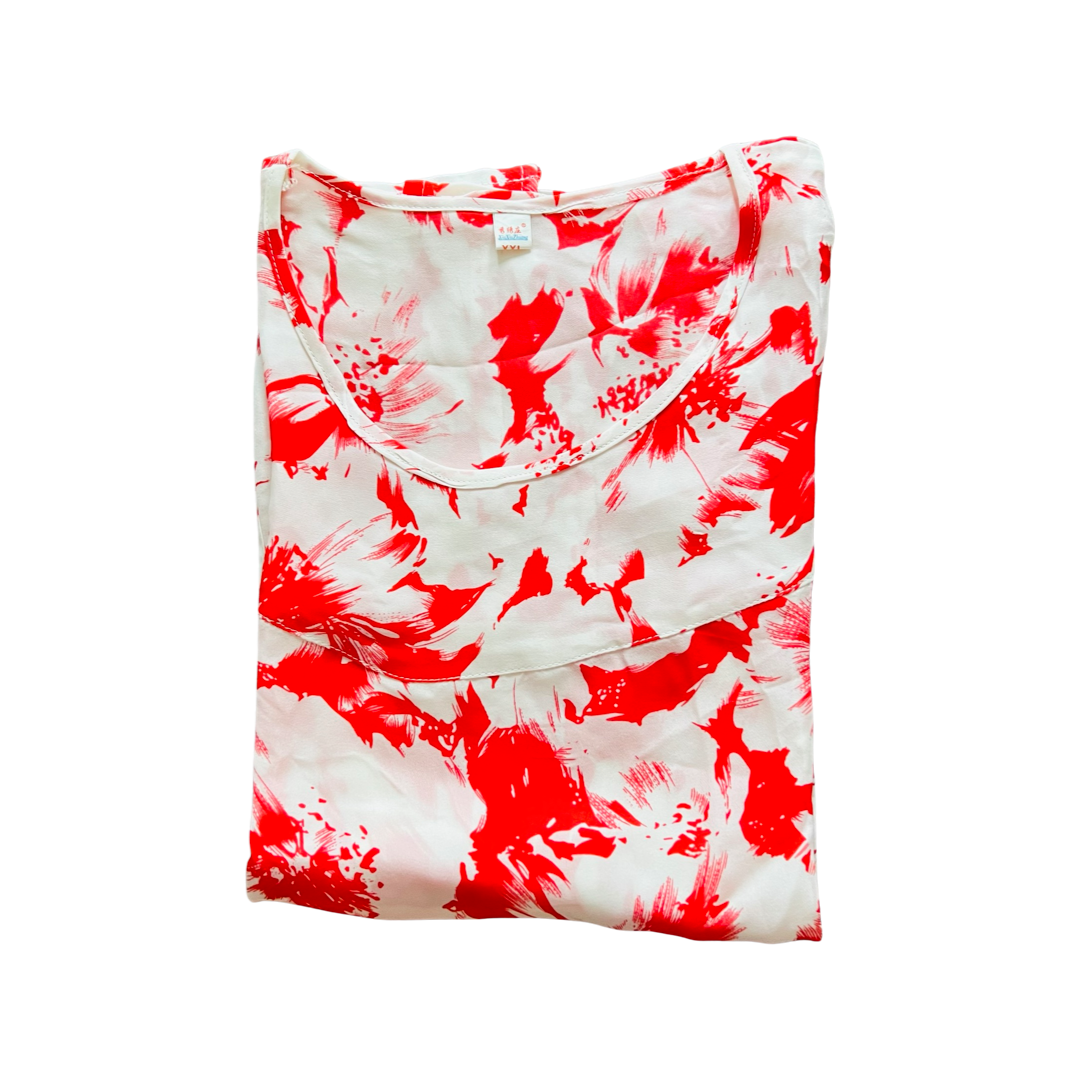 Red and white flower sleeveless silk undershirt