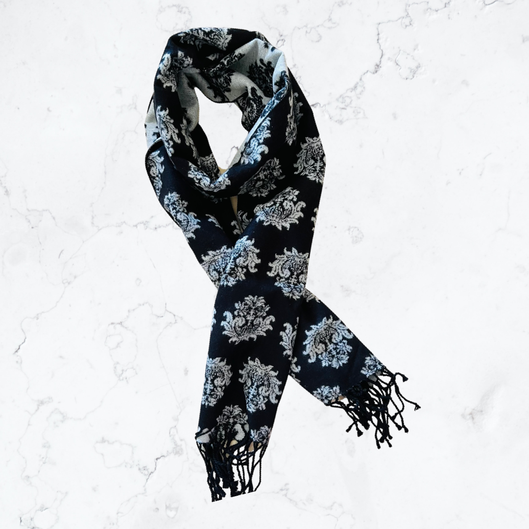 Blue floral silk wool scarf