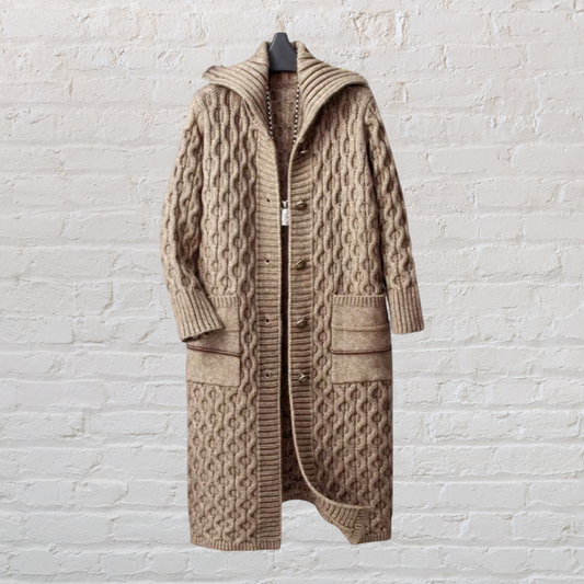 Women's lapel knitted long jacket