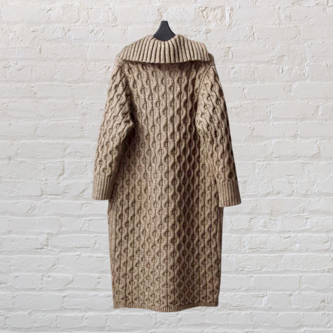 Women's lapel knitted long jacket