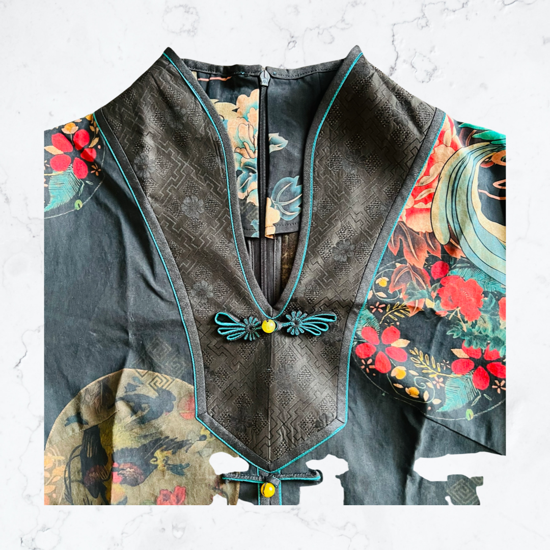 Silk spun chambray cheongsam