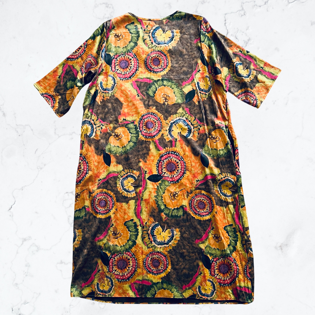 Women's curry big flower mulberry silk robe