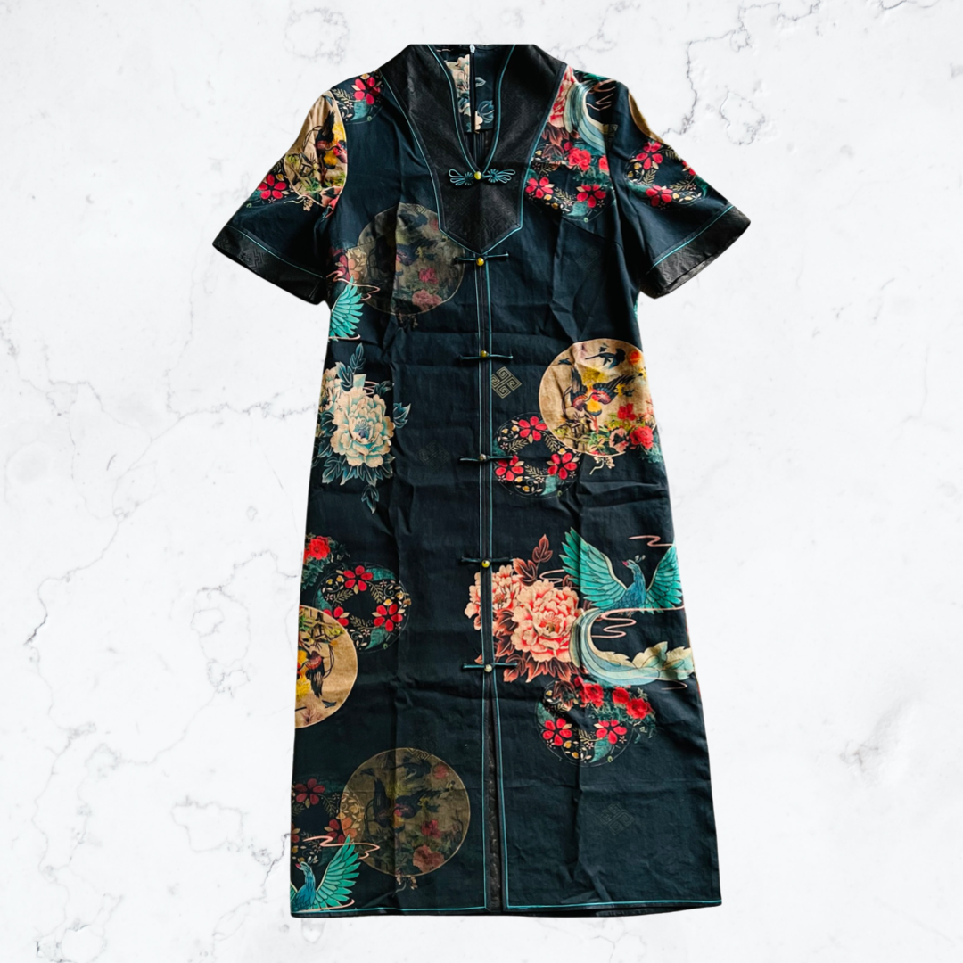 Silk spun chambray cheongsam