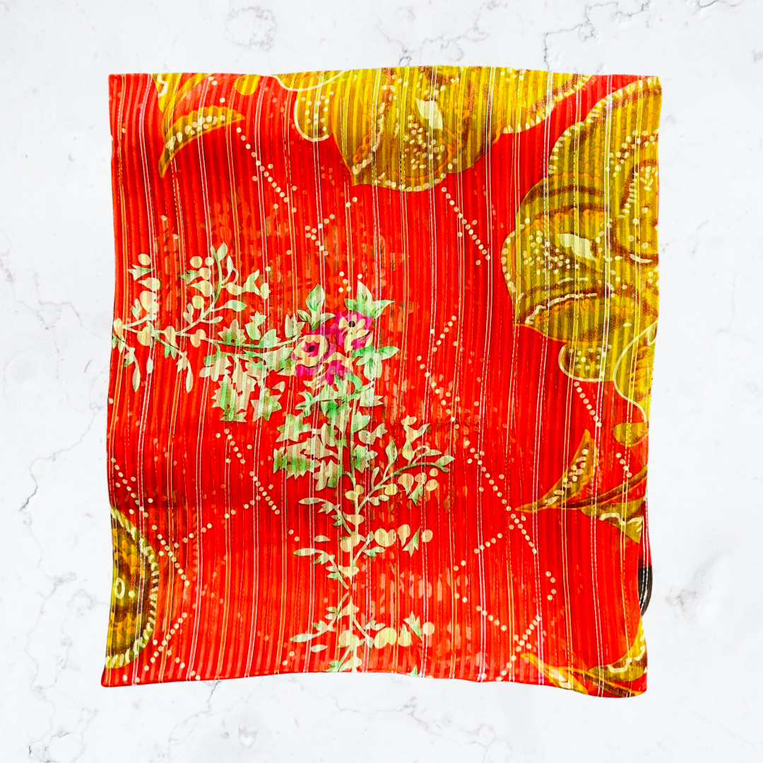 Red gold flower large square scarf