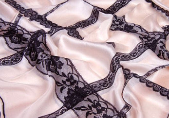 Black edge lace pink long silk scarf