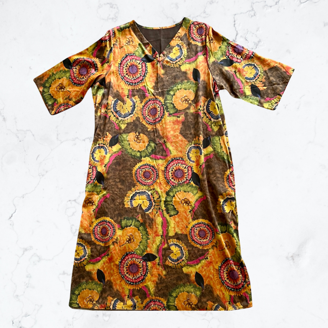 Women's curry big flower mulberry silk robe