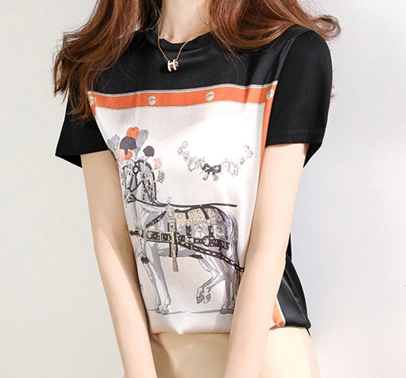 Silk satin silk short-sleeved T-shirt