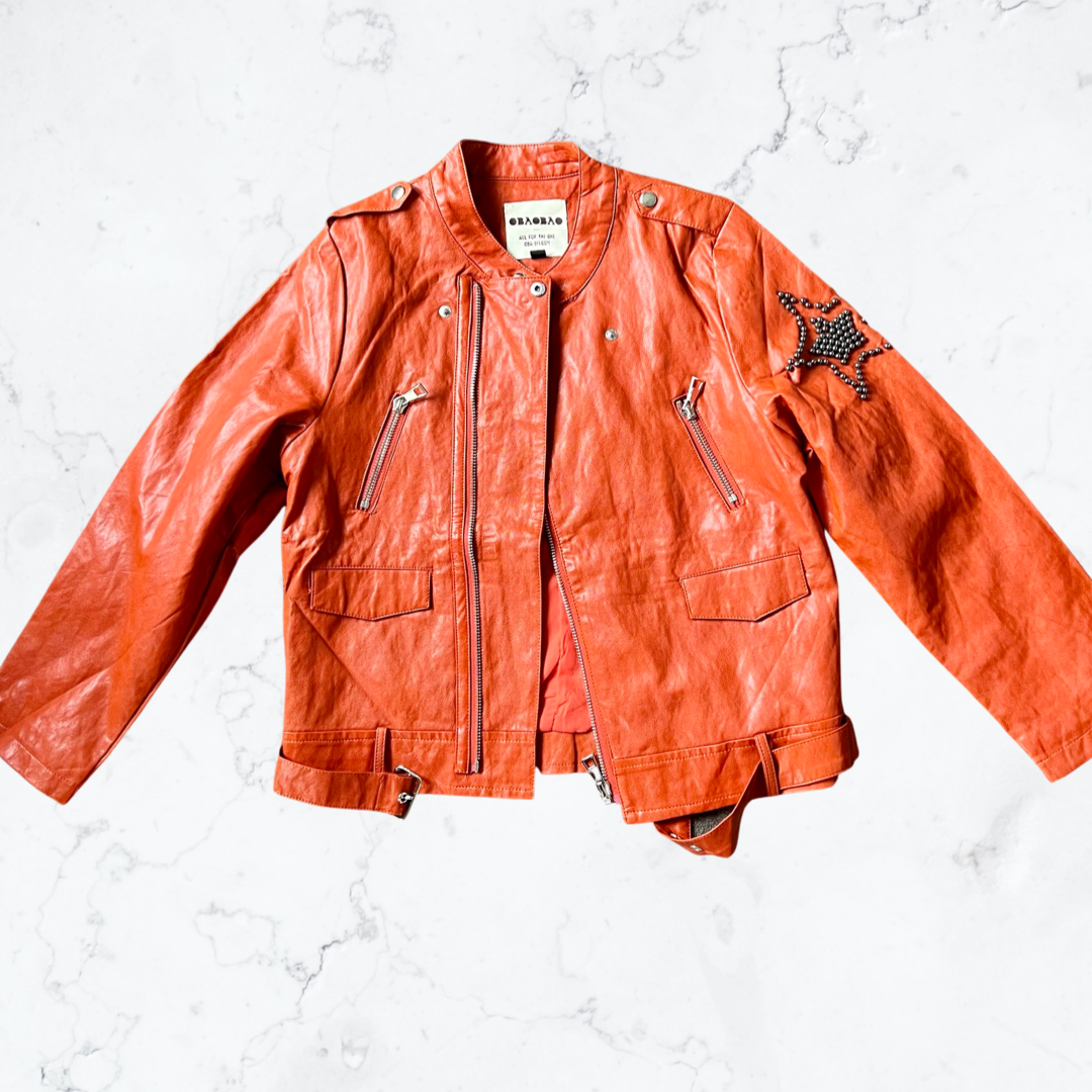 Children's orange PU leather jacket