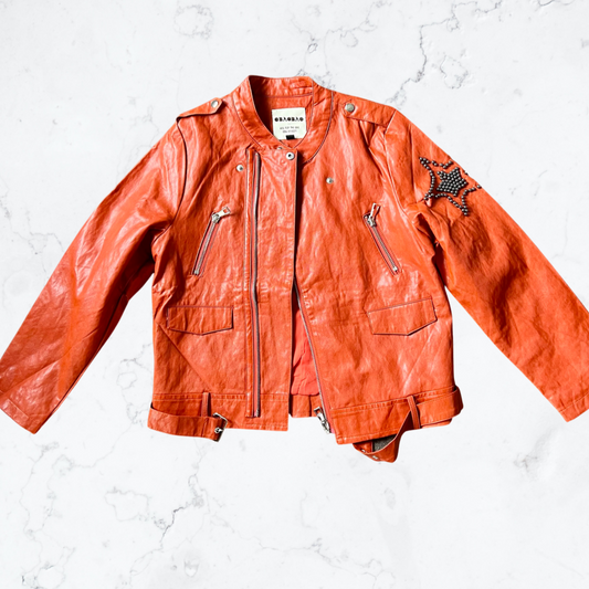 Children's orange PU leather jacket