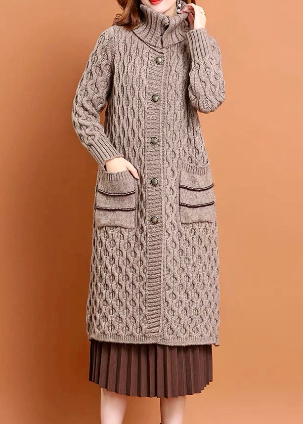 Women's lapel knitted long jacket