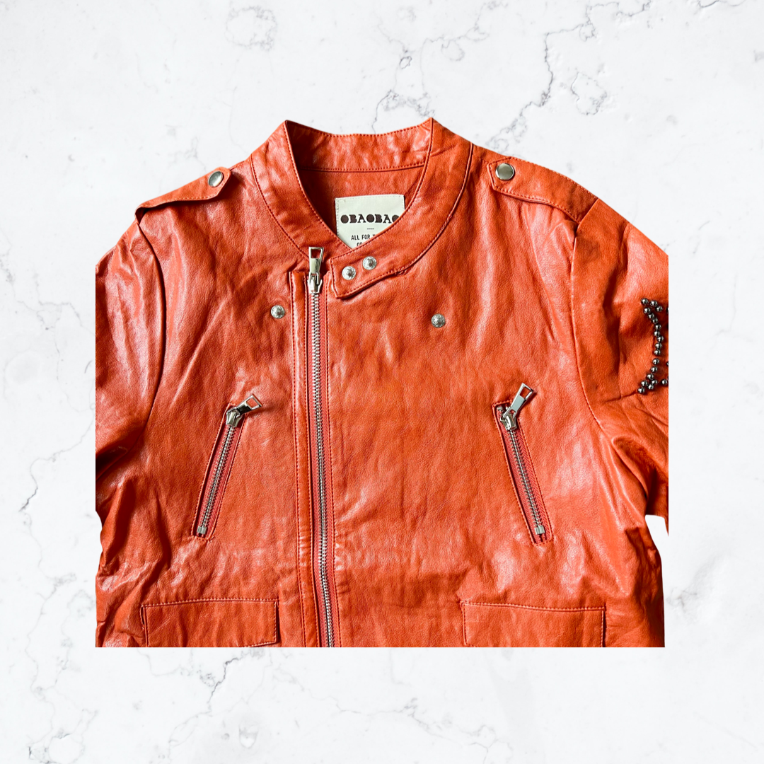 Children's orange PU leather jacket