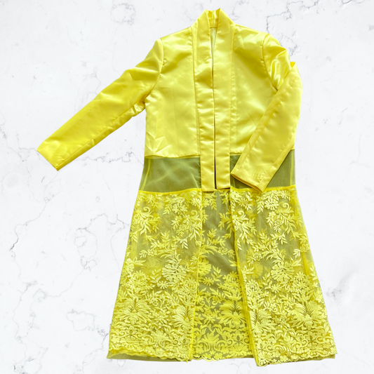 Used yellow fashion silk embroidered trench coat