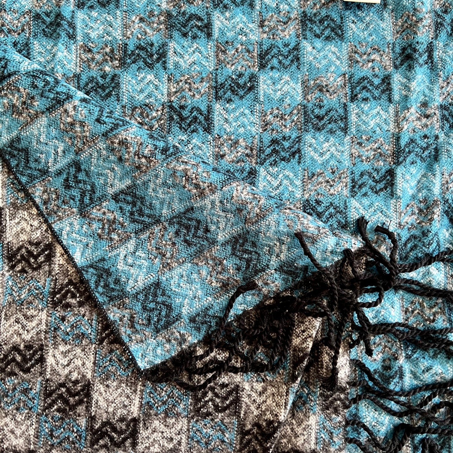 Blue, gray and black color blocking silk scarf